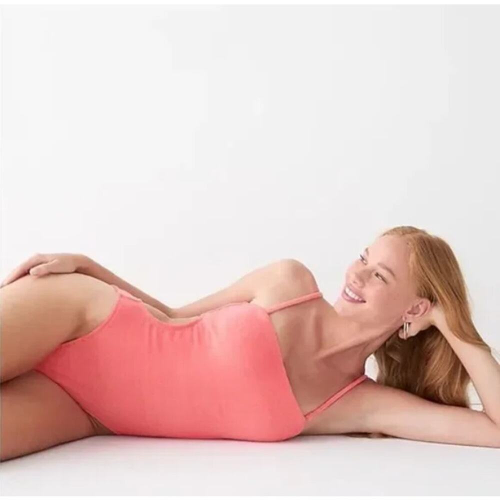 NWT J. Crew Coral Cutout Bandeau One-Piece in Terry Size 10 - Picture 2 of 8